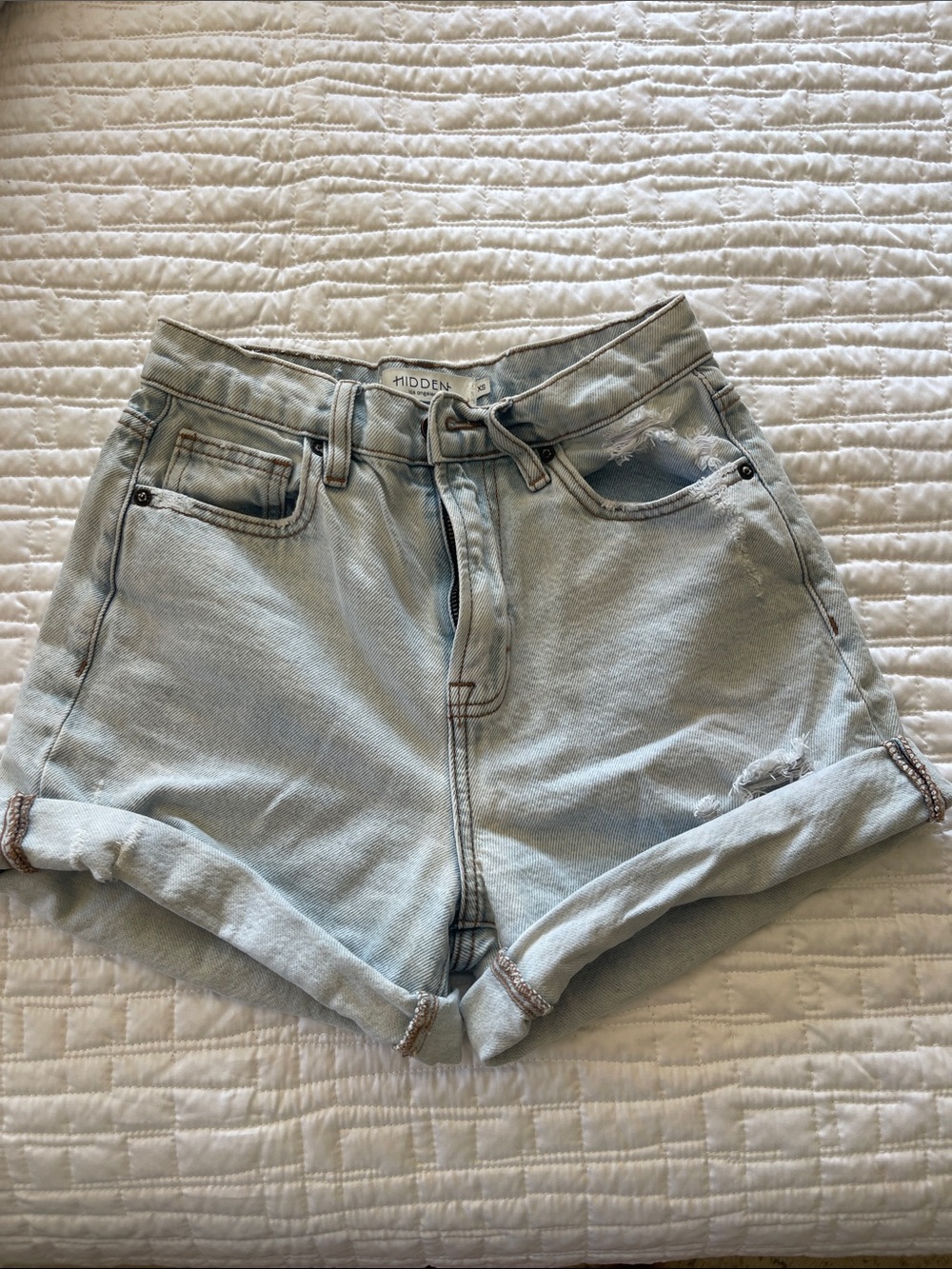 Light Blue High Waisted Denim Roll-Cuff Women's Shorts